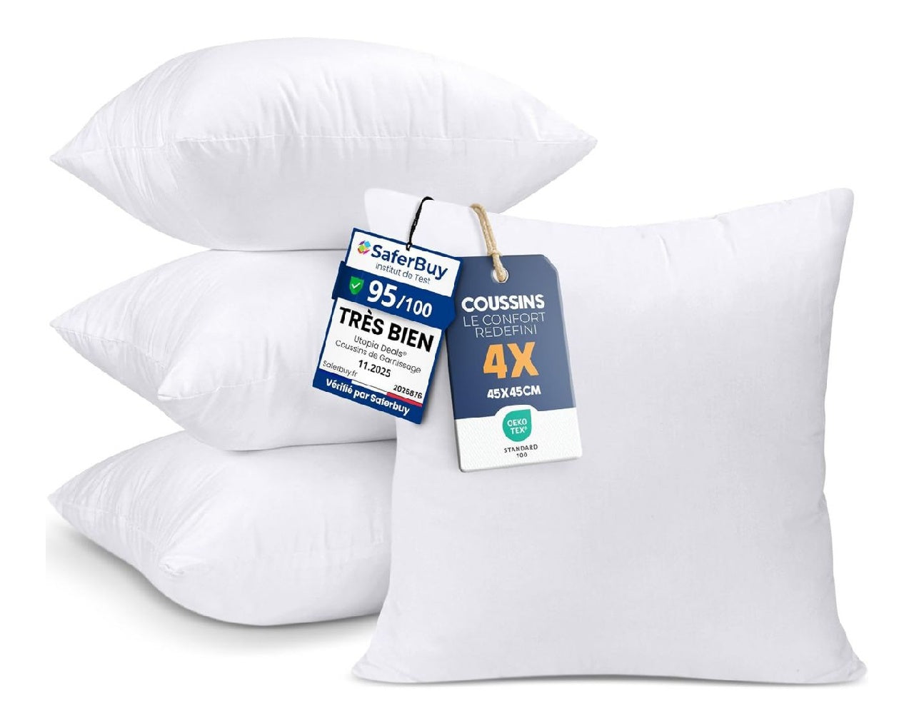Utopia Garnissage Bedding Coussin 45 x 45 cm Lot de 4 Blanc Lot de 4 Coussins Sans Housse Garnissage Moelleux Ideal pour Canape ainsi que Decoration Conserve sa Forme