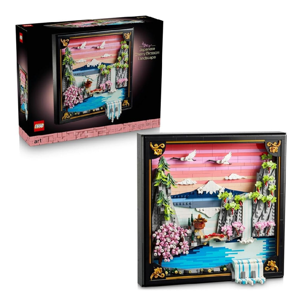 Les Art Cerisiers en Fleurs Maquette Miniature Fait maison destine a Adulte Decoration Murale 3D Cadre Vitrine du Mont Fuji Fleurs du Cerisiers Cascade en Relief Idee Cadeau 31218