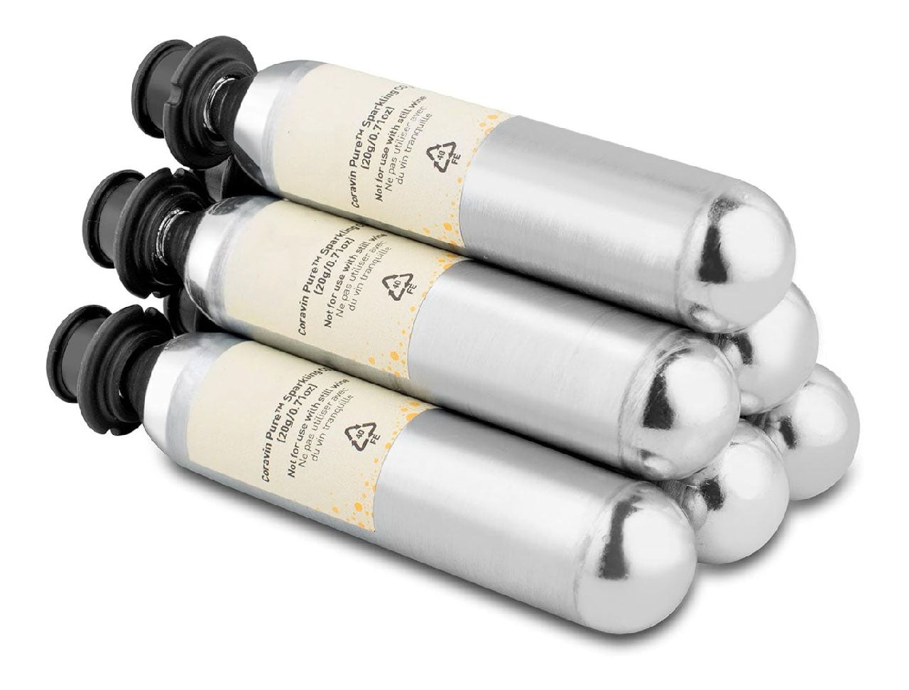 6 Pack du Capsules CO2 Coravin Pure Sparkling Argent ainsi que Noir