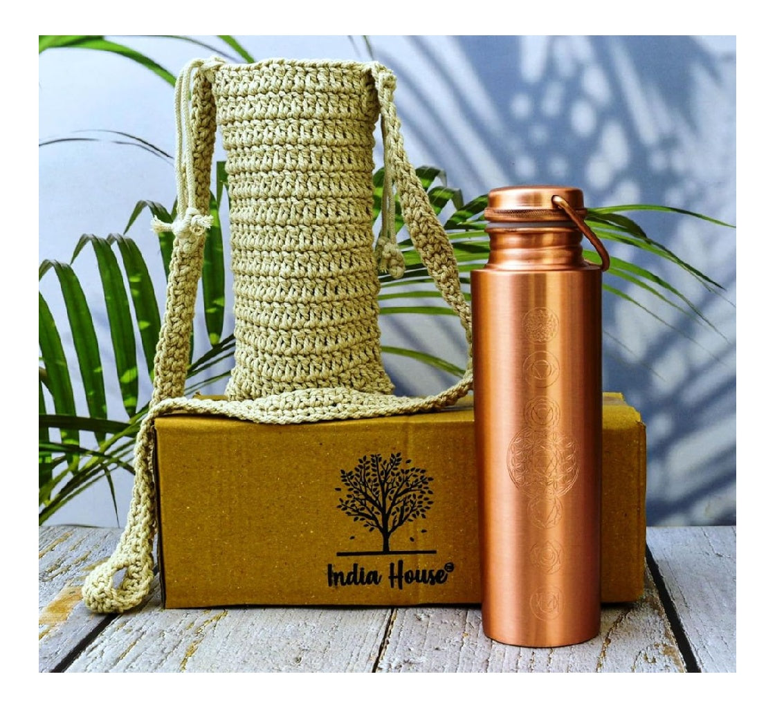 cuivre dans Bouteille 7 chakras 100 cuivre pur ainsi que sac de transport/bouteille d'eau / 1000 ml/meditation/gym/yoga en IndeMatt finishing