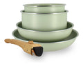 Batterie de Cuisine Amovible Empilable Tous Feux Dont Induction Revetement Ceramique Antiadhesif sans Gamme Colorama Couleur Celadon 2 Poeles 2 Casseroles 1 Poignee